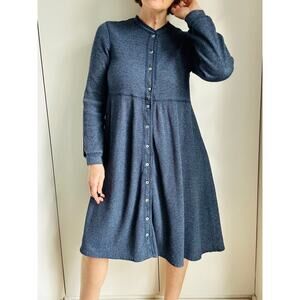 Vintage 90s Cottagecore Blue Thermal Dress Womens Medium Baby Doll  Cozy Winter